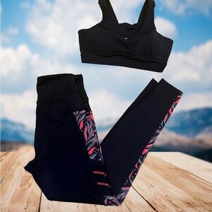 Chic Black Activewear Set with coral/redish Accents